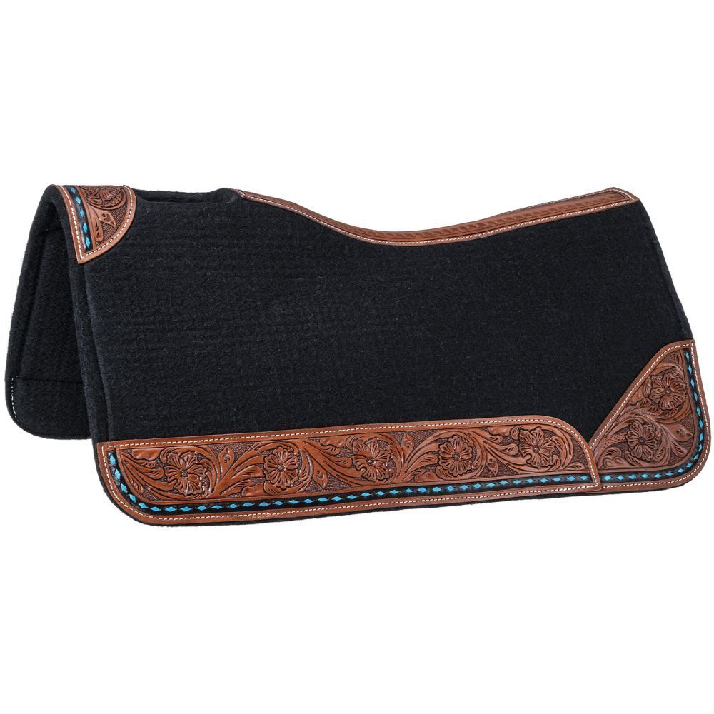 Tough 1 Ranahan Felt Saddle Pad - Turquoise Buckstitch/Black