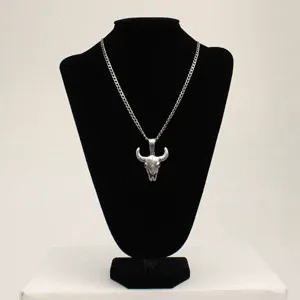 Twisted Men's 22" Bull Skull Head Necklace - Silver