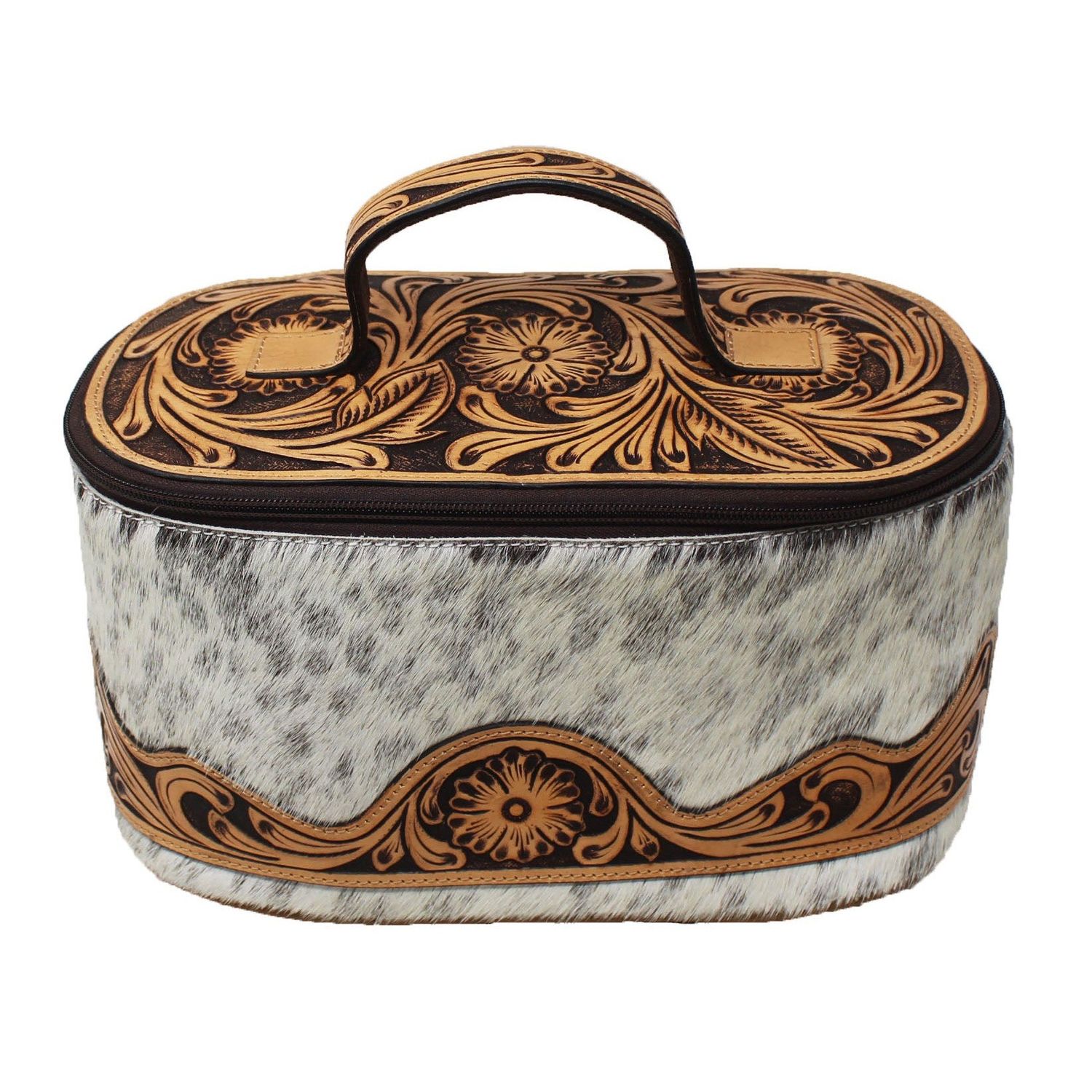 Unisex Western Tooled Leather Toiletry Bag - Cowhide