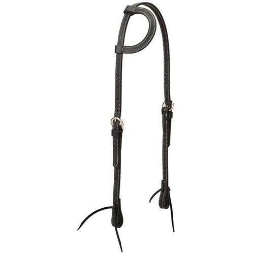 Weaver Black Leather 5/8" Flat Sliding Ear Headstall-Horse Size