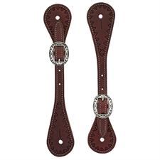 Weaver Leather Youth Hand Tooled Triangle Border Spur Straps - Chestnut
