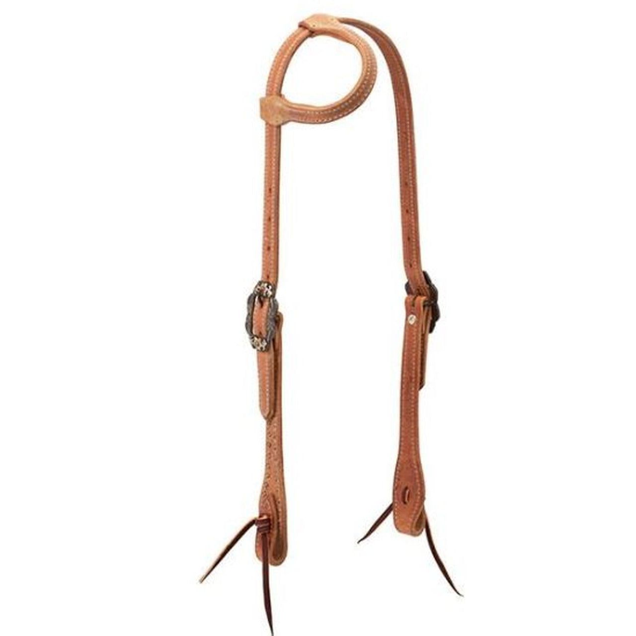 Weaver Rough Out Russet Harness Leather Sliding Ear Headstall with Spots