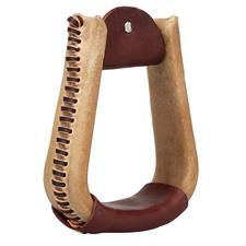 Weaver Natural Rawhide Covered Deep Roper Stirrups - Burgundy