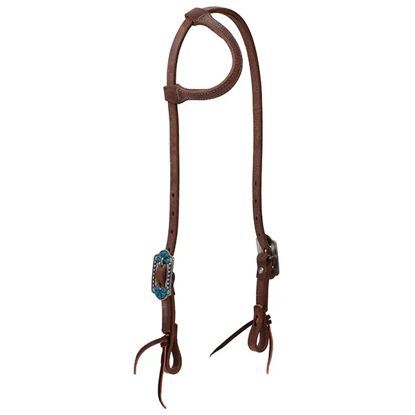 Weaver ProTack Sliding Ear Headstall w/Designer Hardware - Turquoise Flower