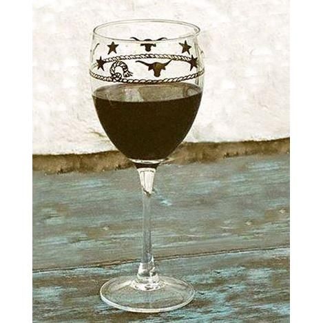 West Creation 12 oz Wine Stars and Longhorns Wine Glass- Set of 4