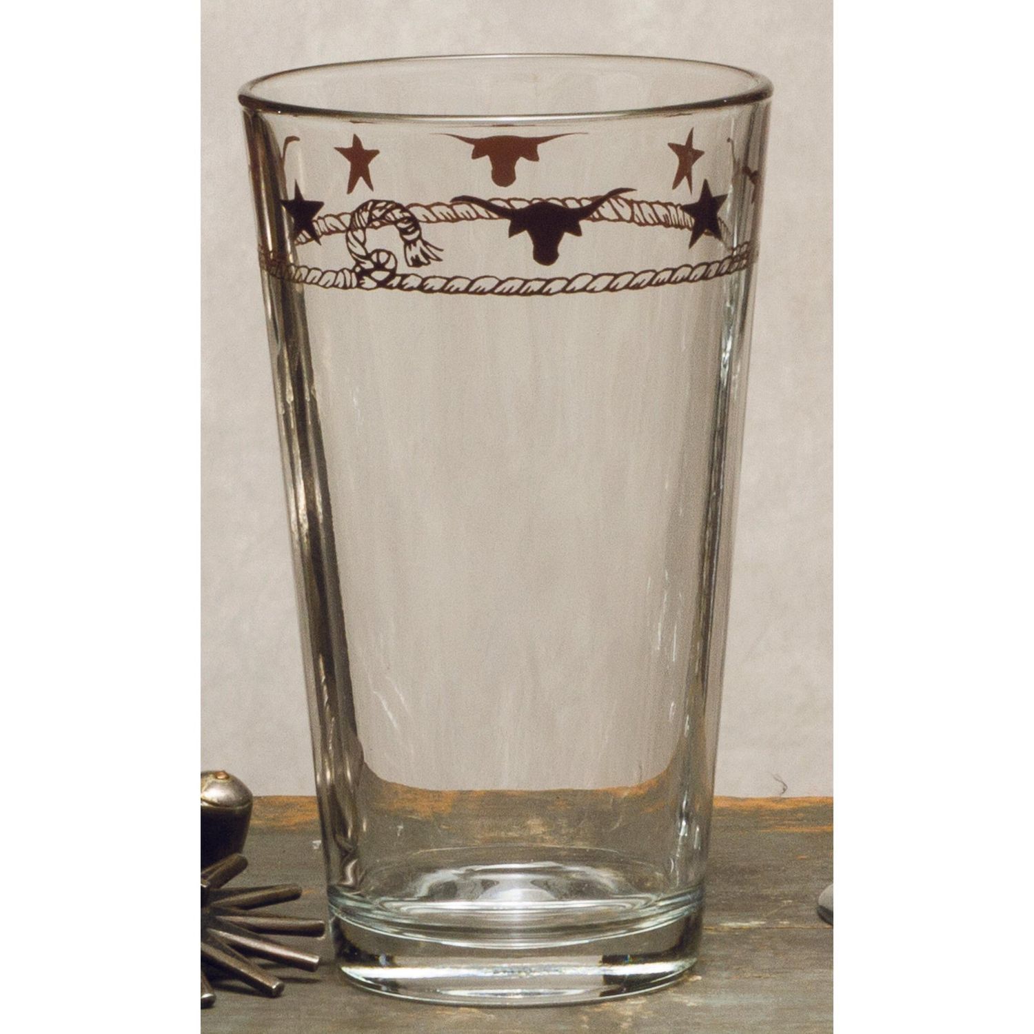 West Creation 16 oz Pint Stars &amp; Longhorns Drinkware- Set of 4