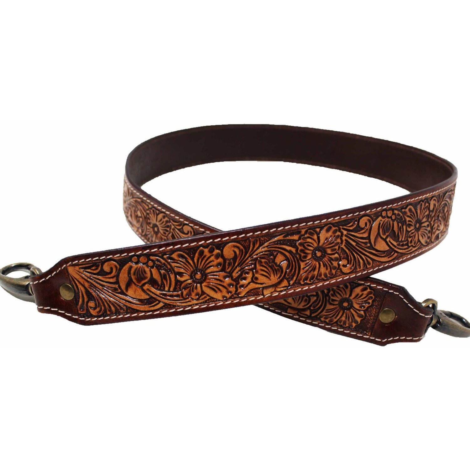 Western Floral Tooled Leather Replacement Shoulder Strap Bag for Purse or Tote