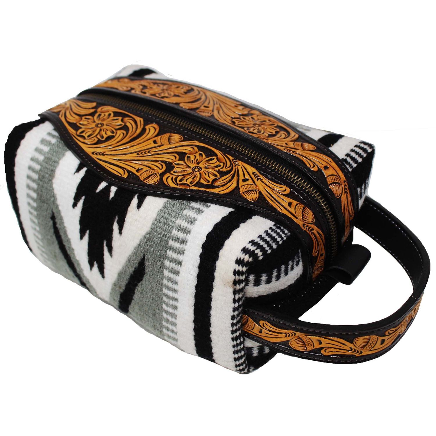 Western Men's Western Woven Floral Tooled Leather Travel Toiletry Dopp Kit Bag
