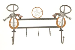 Western Moments Pistols Stars Horseshoes Metal Hat Rack - Holds 2 Hats w/5 Coat Hooks 24.5x14"