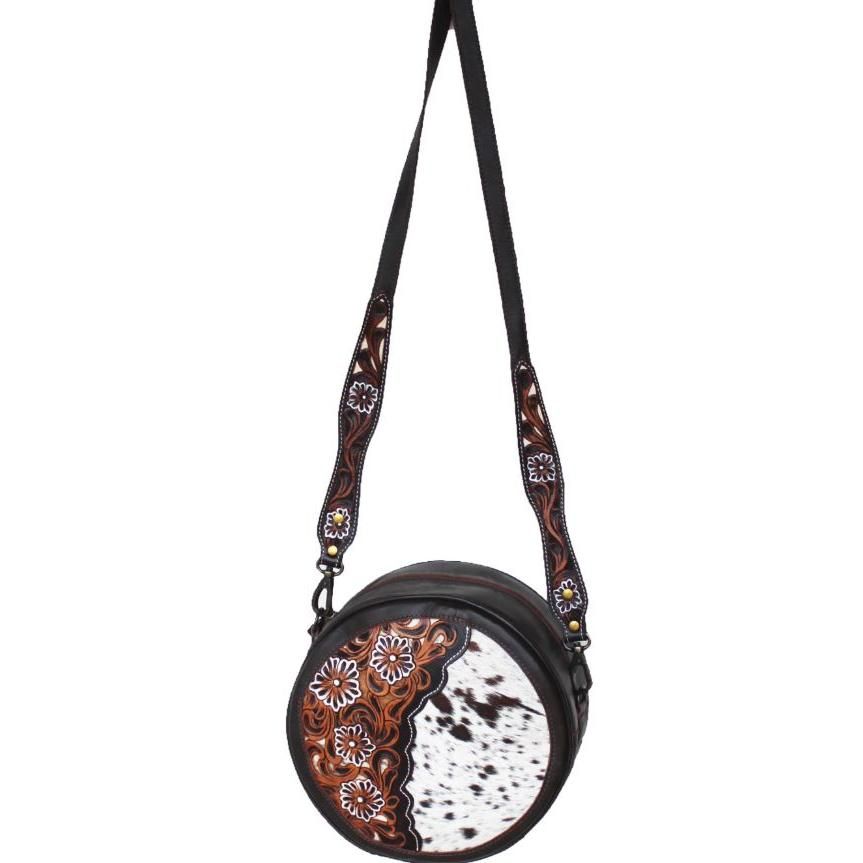 Western Women's White Filigree Cowhide Canteen Leather Shoulder Crossbody Bag