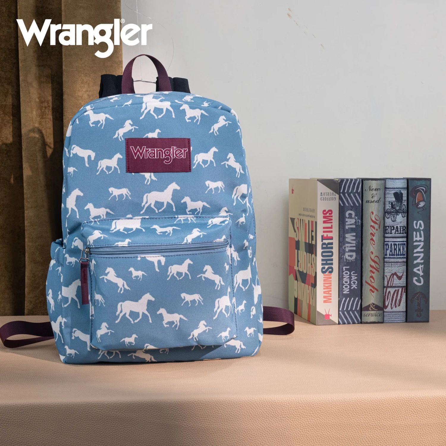 Wrangler Horse Print Backpack- Blue