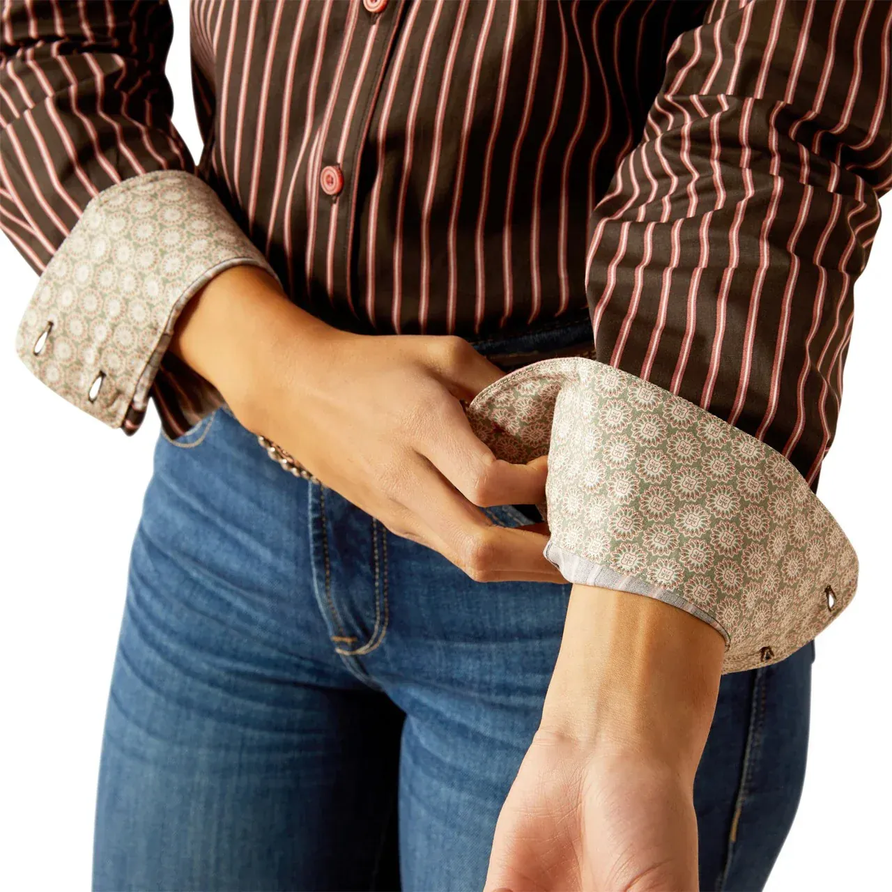 Ariat Women's Long Sleeve Kirby Stretch Stripe Shirt- Mahogany
