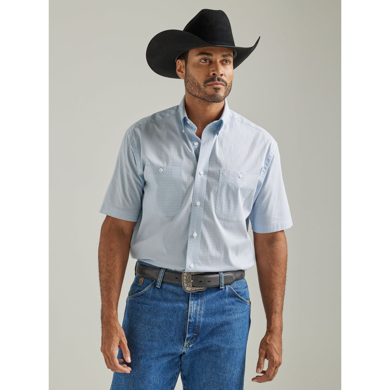 Wrangler Mens George Strait Short Sleeve Shirt - Blue