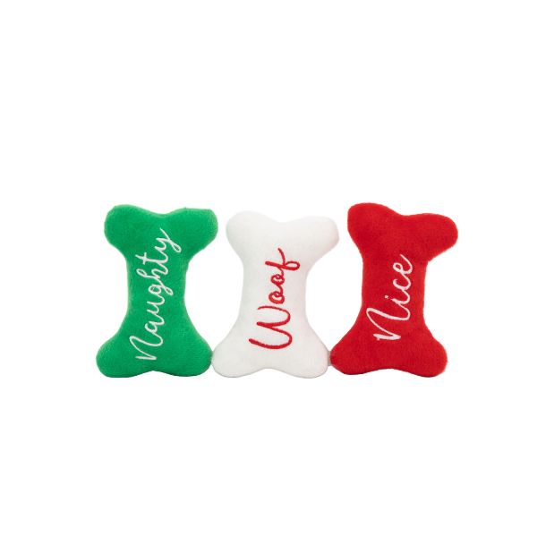 Zippy Paws Holiday Miniz Plush Bones naught &amp; Nice- 3 Piece
