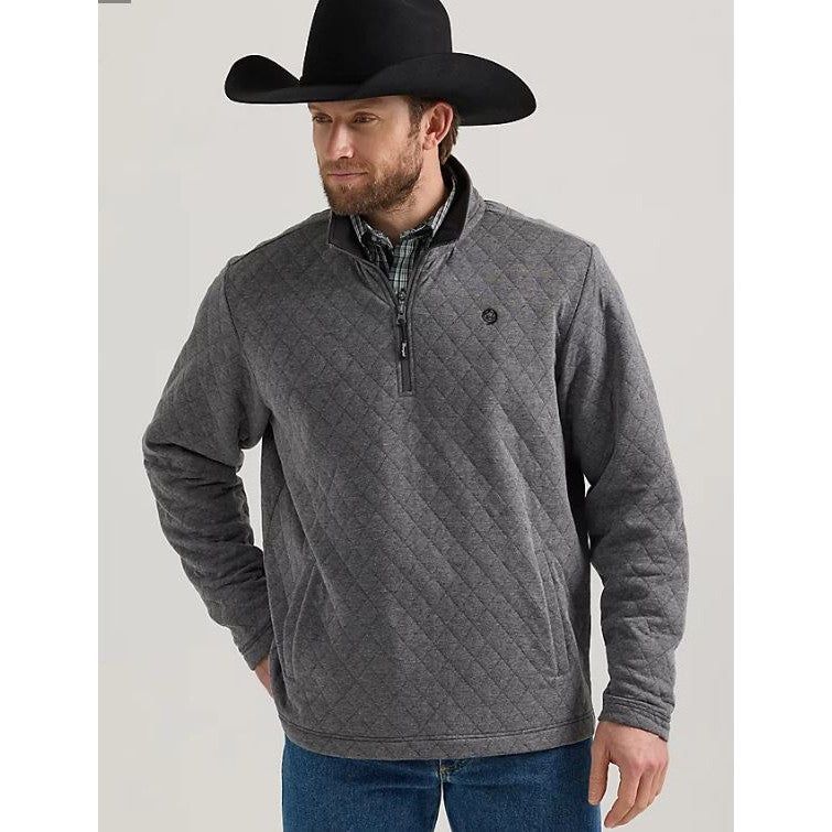 Wrangler Men's George Strait Long Sleeve Quilted Pullover- Charcoal