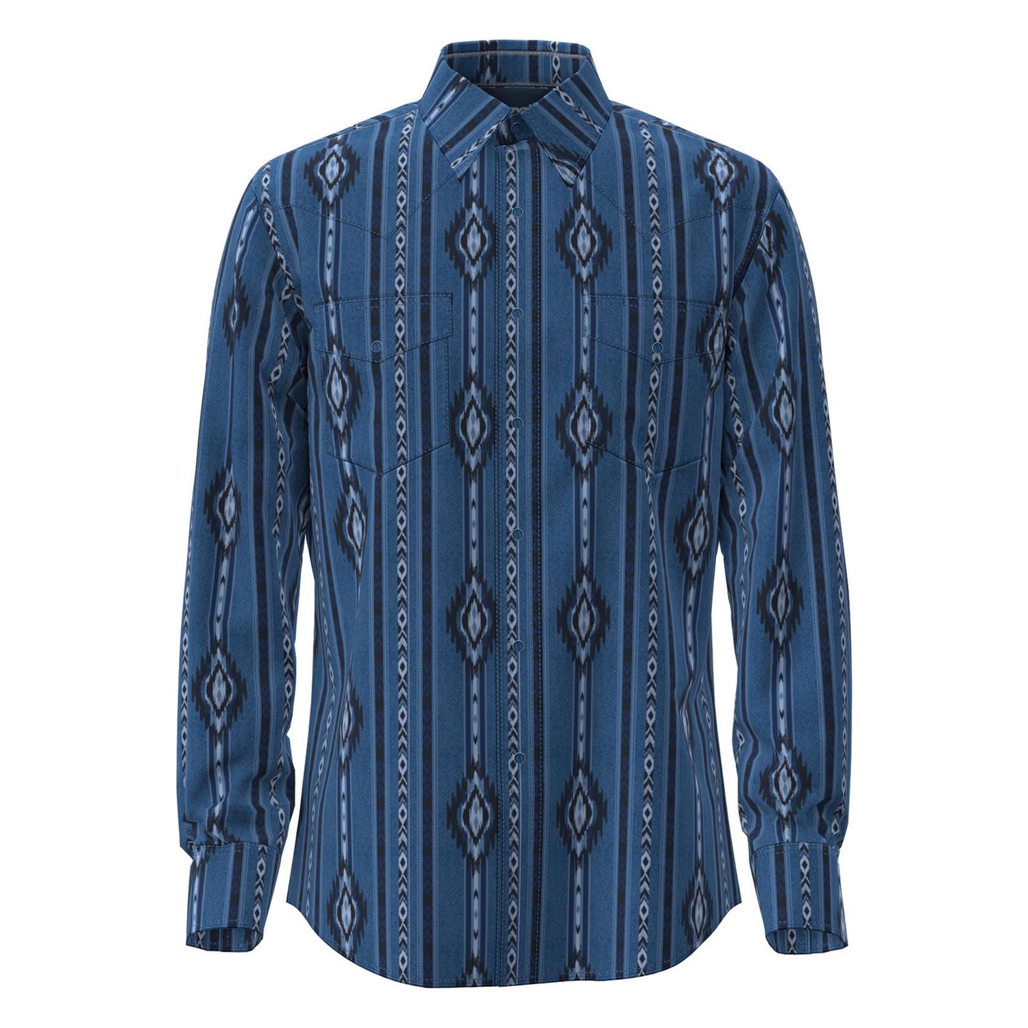 Wrangler Men's Checotah Western Classic Fit Long Sleeve Shirt - Denim Blue