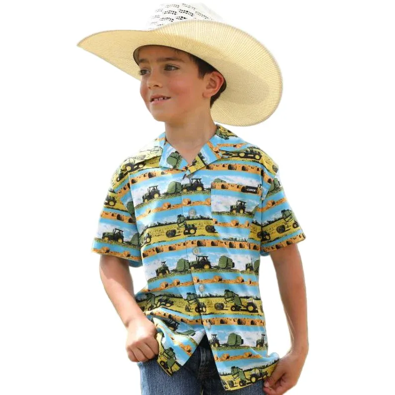 Cinch Boys Short Sleeve Camp Western Shirt - Blue