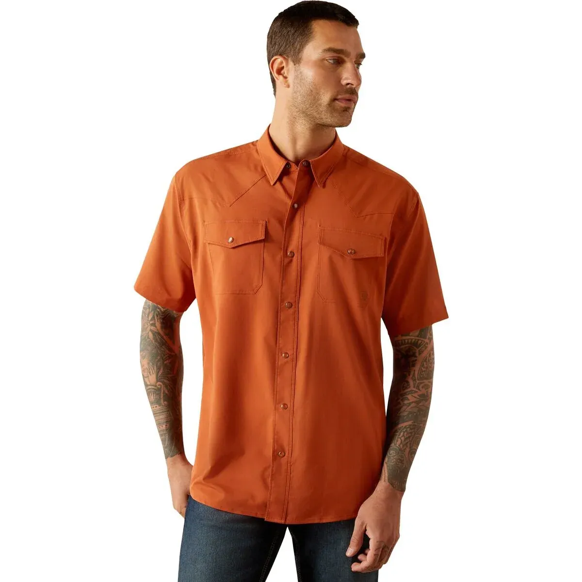 Ariat Men's Short Sleeve VentTEK Western Fitted Shirt - Assorted Colours, Color: Baked Clay, Size: 3XL