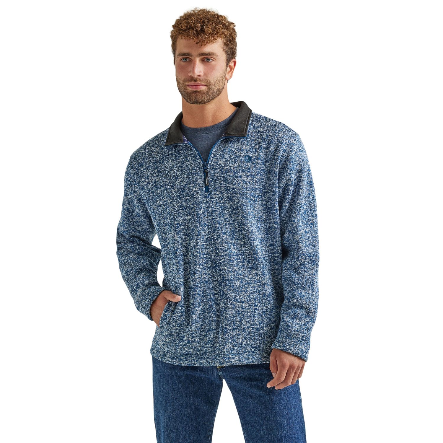Wrangler Men's Western George Strait Knit 1/4 Zip Pullover - Navy Heather