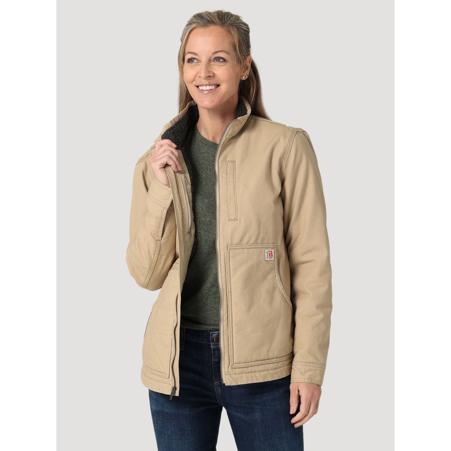 Wrangler Women's RIGGS Tough Layers Sherpa Lined Canvas Jacket - Golden Khaki