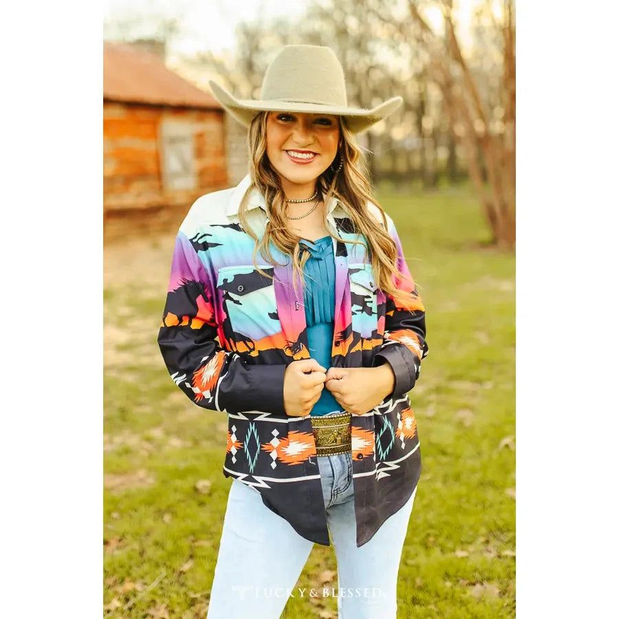 Lucky &amp; Blessed Sunset Running Horse-Plus Size