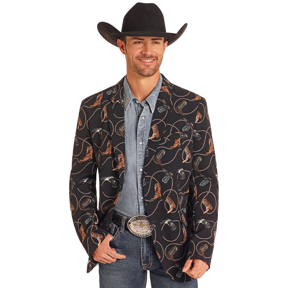 Rock &amp; Roll Men's Boot Print Blazer - Black