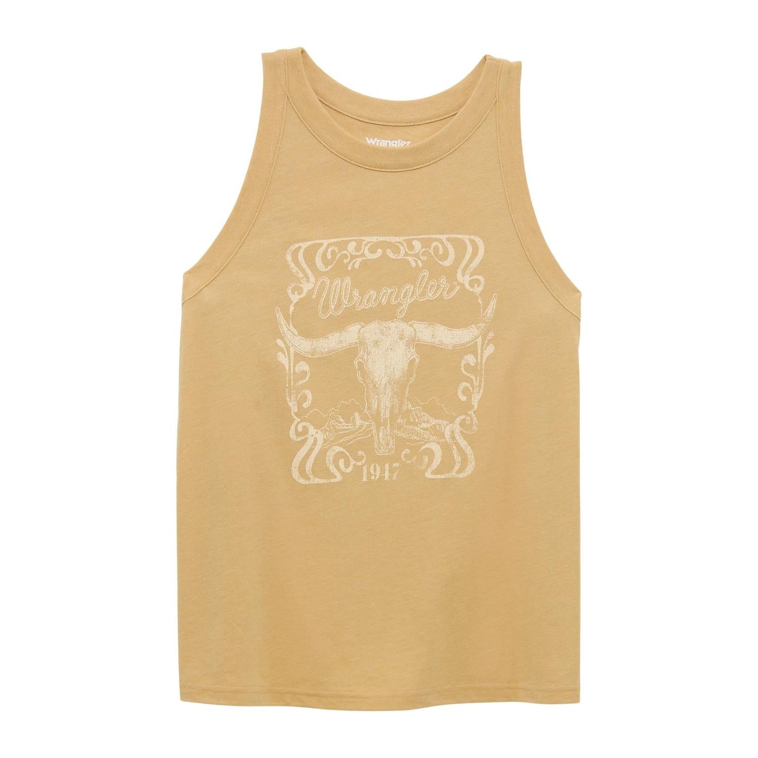Wrangler Women's Short Sleeve Steer Goddess Tank- Croissant Heather