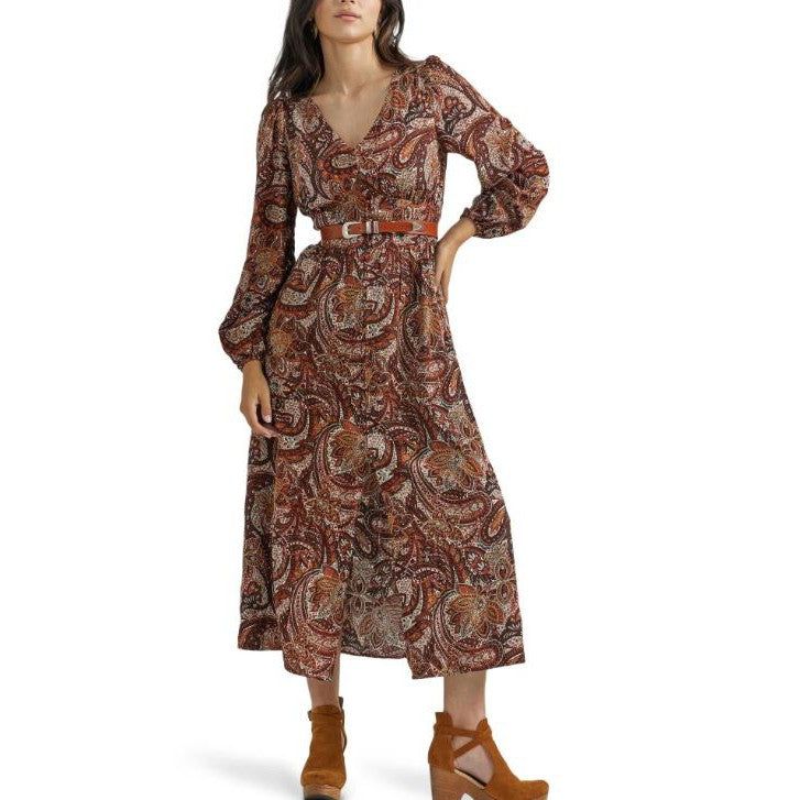 Wrangler Women's Retro Long Sleeve Punchy Dress - Paisley Burgundy