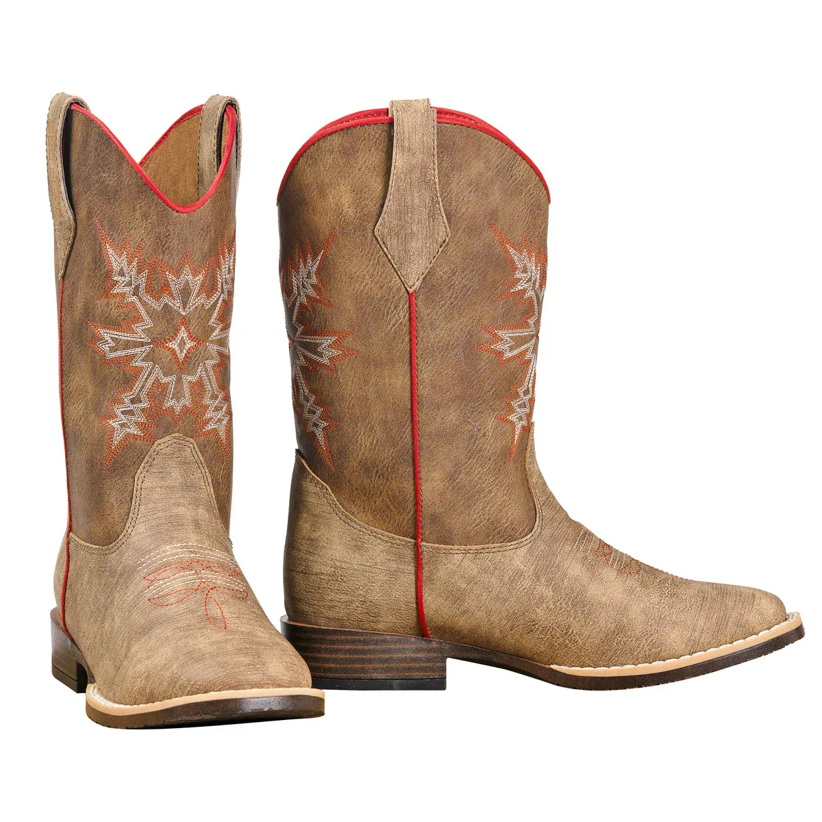 Double Barrel Clay Childrens Cowboy Boot with Zipper Access - Distressed Medium Brown, Size: 2