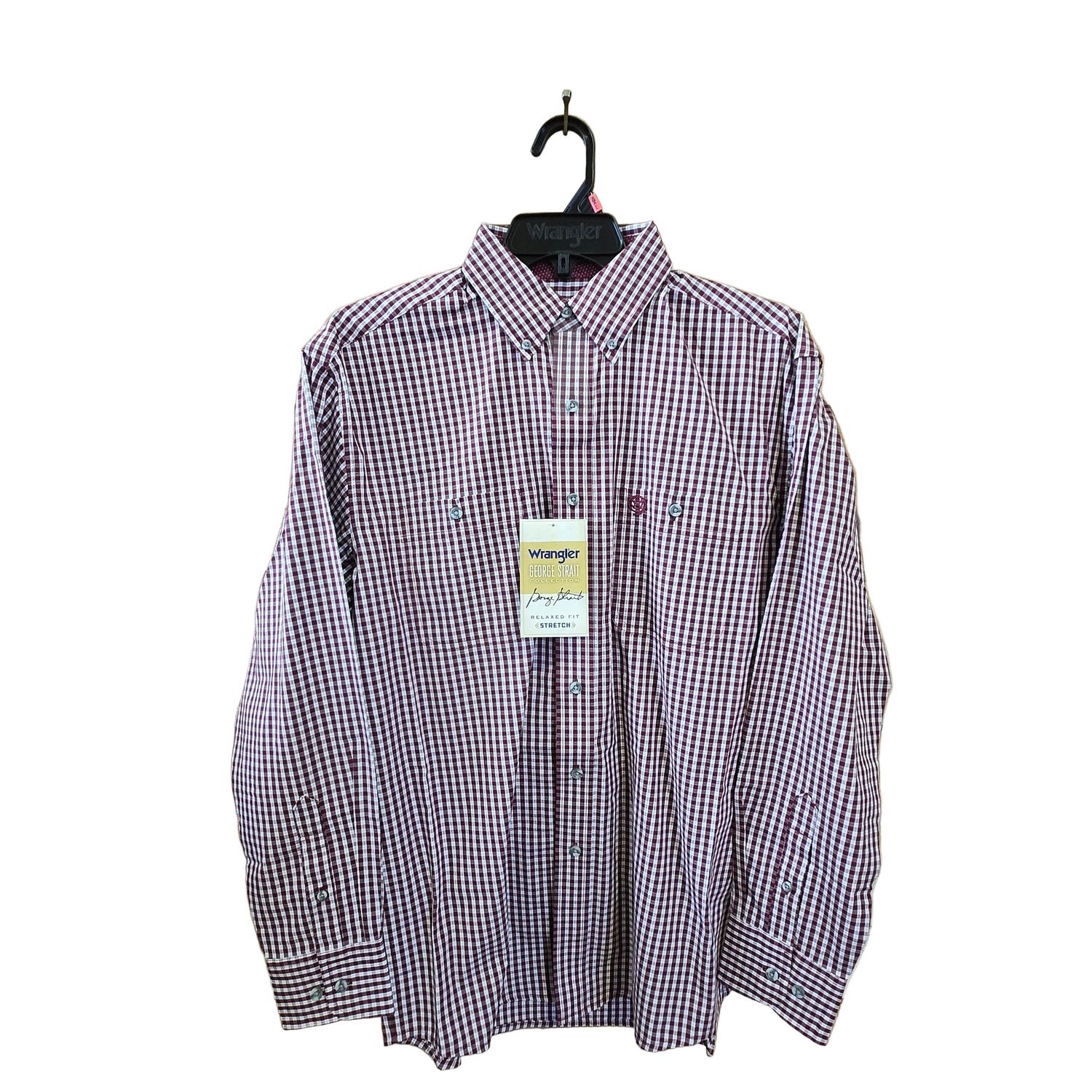 Wrangler Men's George Strait 2 Pocket Long Sleeve Shirt - Burgundy Diamondpane