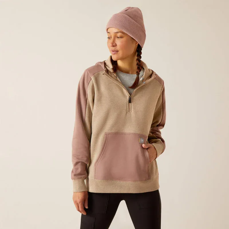Ariat Women's Rebar Color Blocked 1/2 Zip Hoodie - Oatmeal Heatheriantler