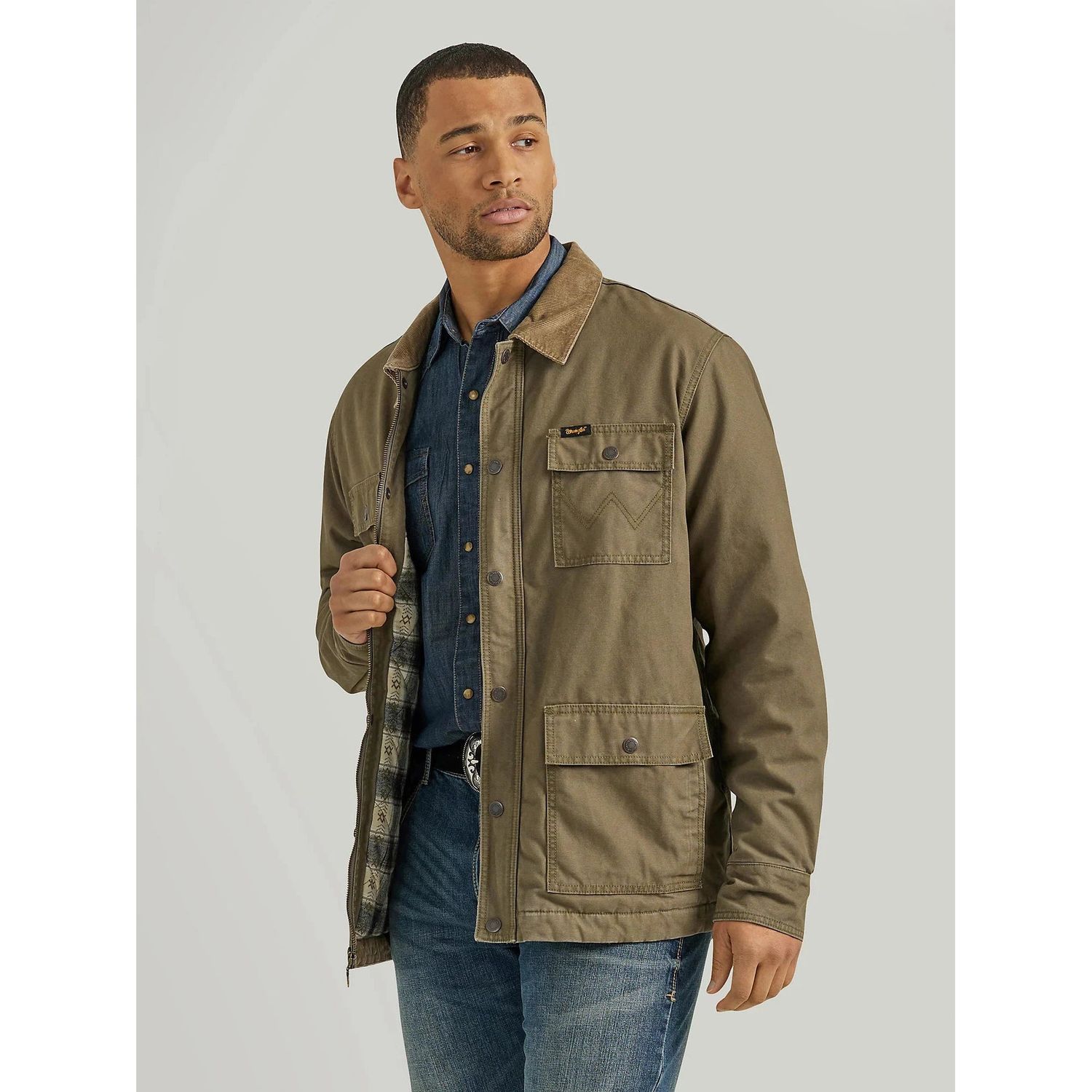Wrangler Men's Long Sleeve Western Lined Cord Coat- Mountainview