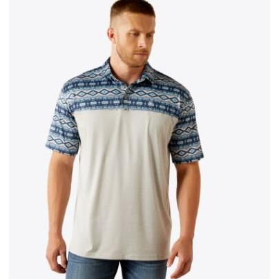 Ariat Men's Short Sleeve Color Block Polo- Grey Heather