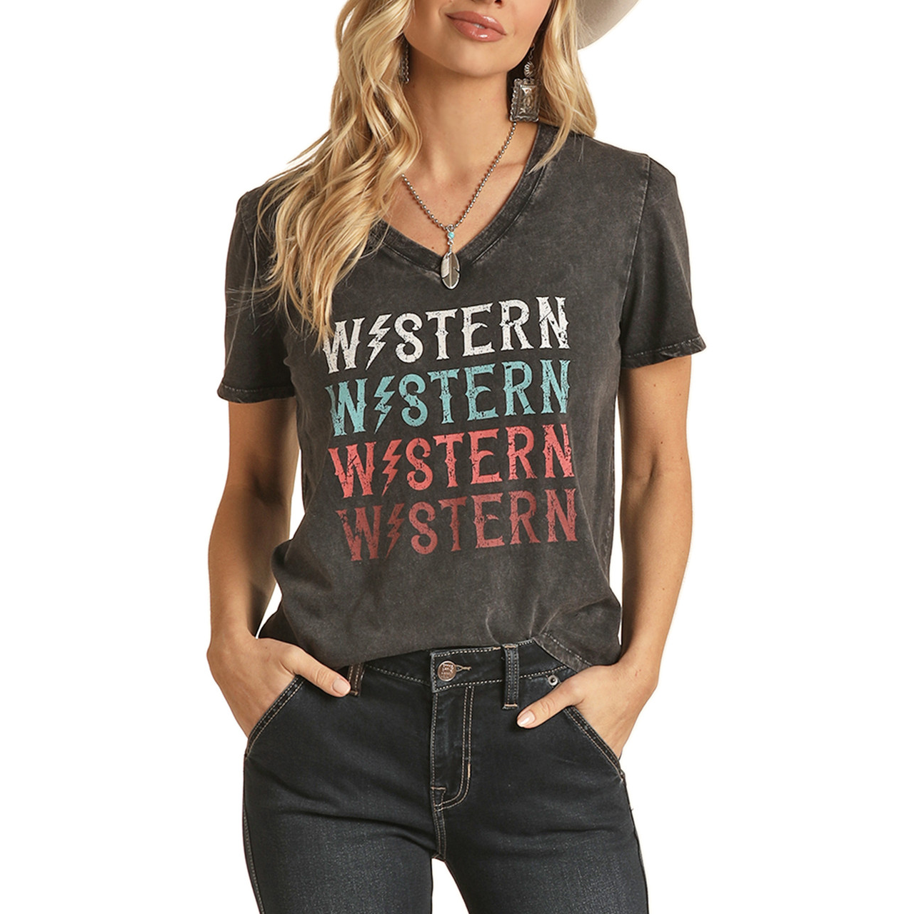 Rock &amp; Roll Womens VNeck Graphic Tee
