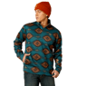 Ariat Men's Caldwell Logo 1/*4 Zip Long Sleeve Sweater - Blue Coral Southwest