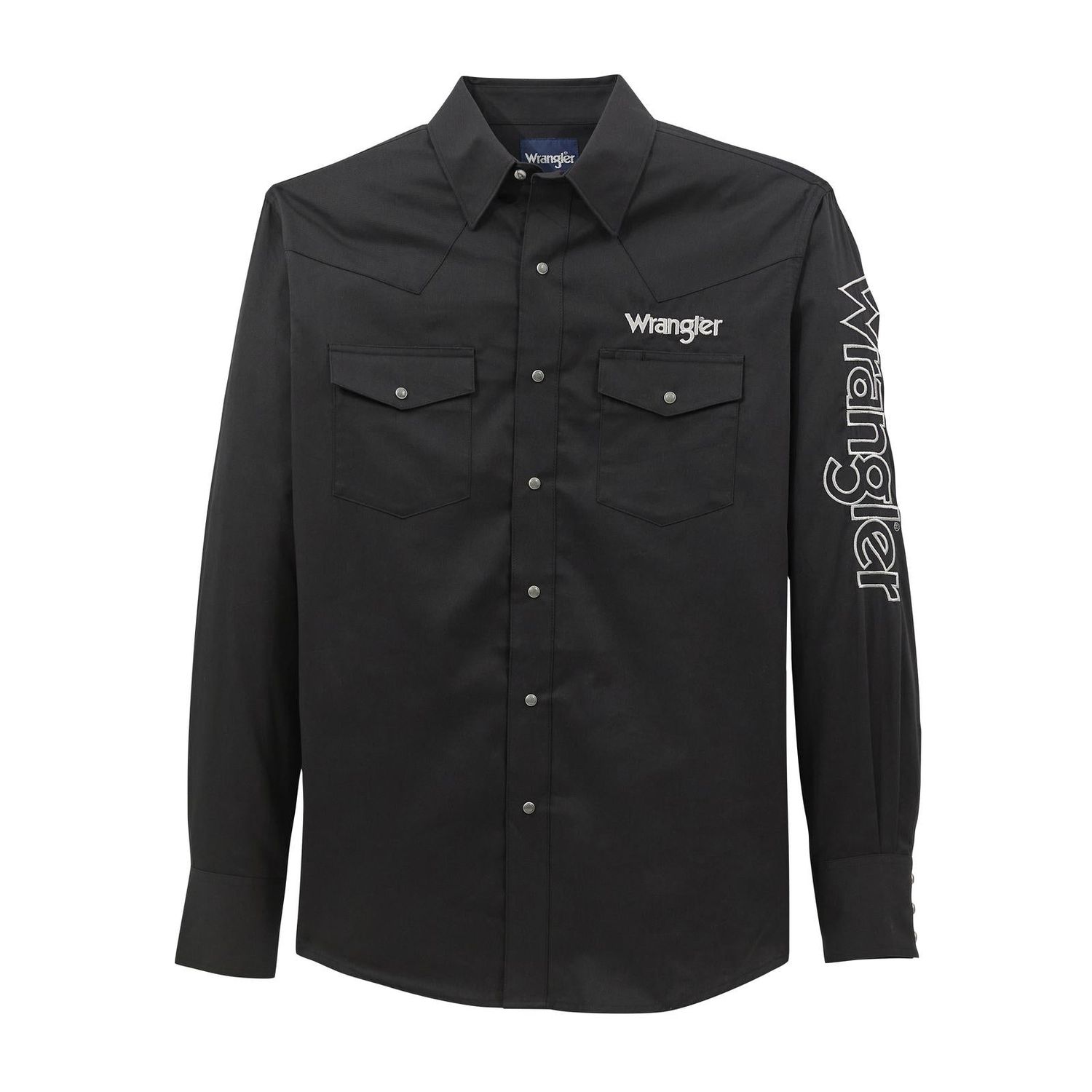 Wrangler Men's Wrangler Logo Classic Fit Long Sleeve Snap Shirt - Black