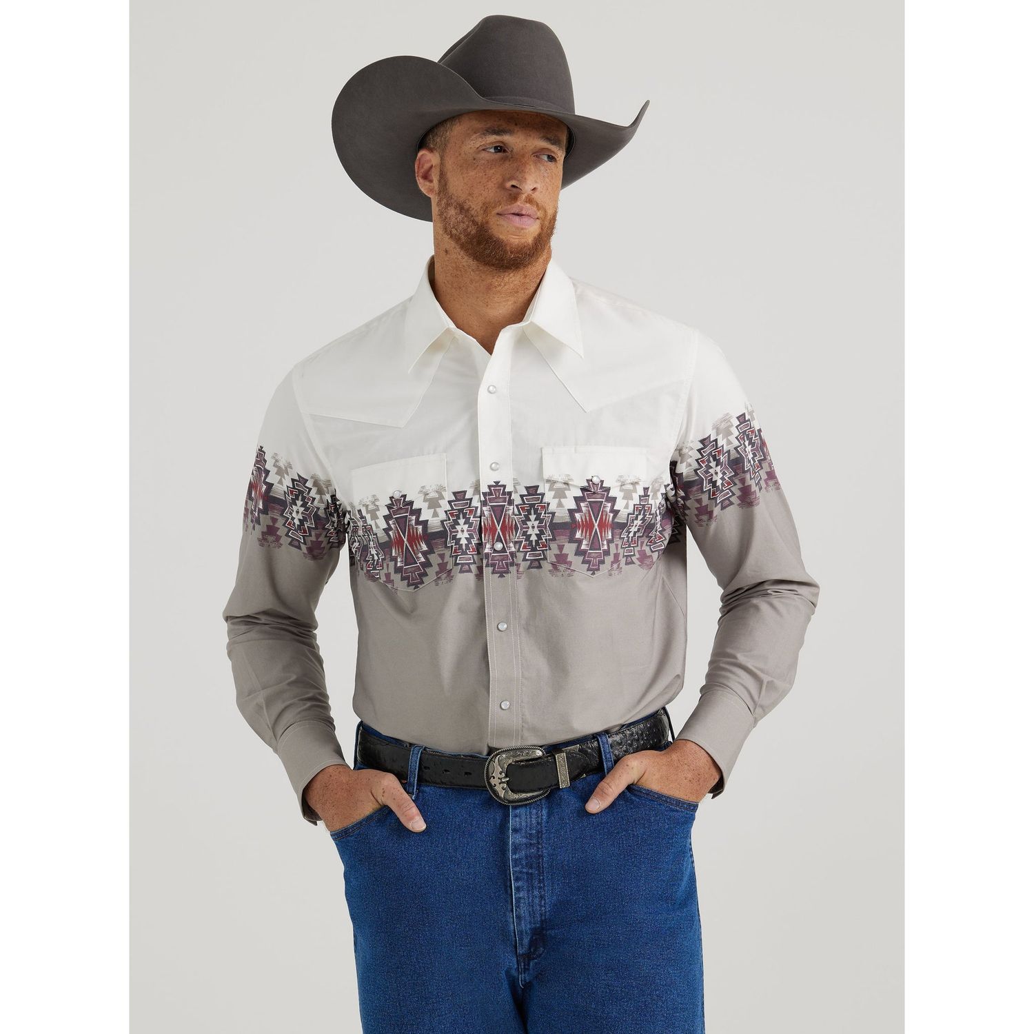 Wrangler Men's Long Sleeve Checotah Shirt - White/Grey