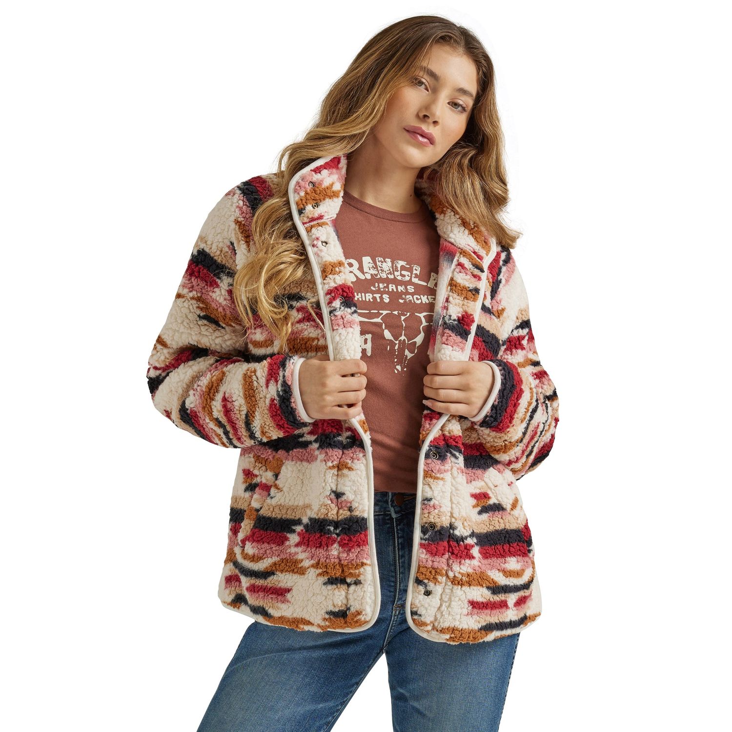Wrangler Women's Retro Vintage Sherpa Jacket - Red Multi