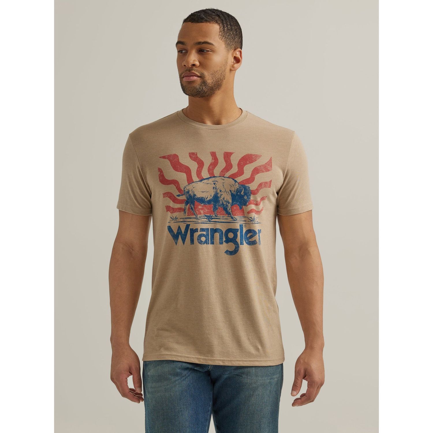 Wrangler Men's Bison Waves Graphic Tee - Beige