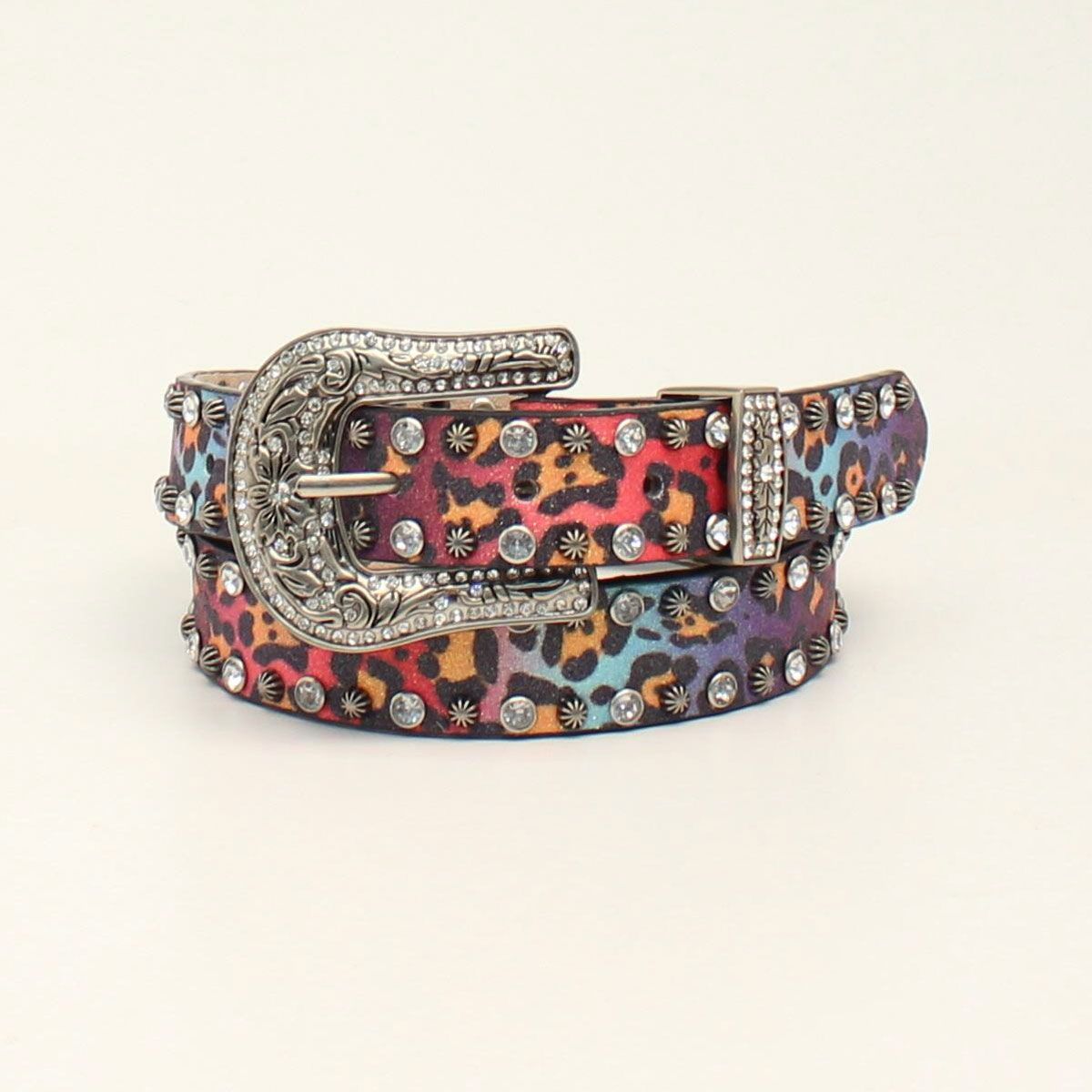 Angel Ranch Girl's Leopard Rhinestone Belt - Multi
