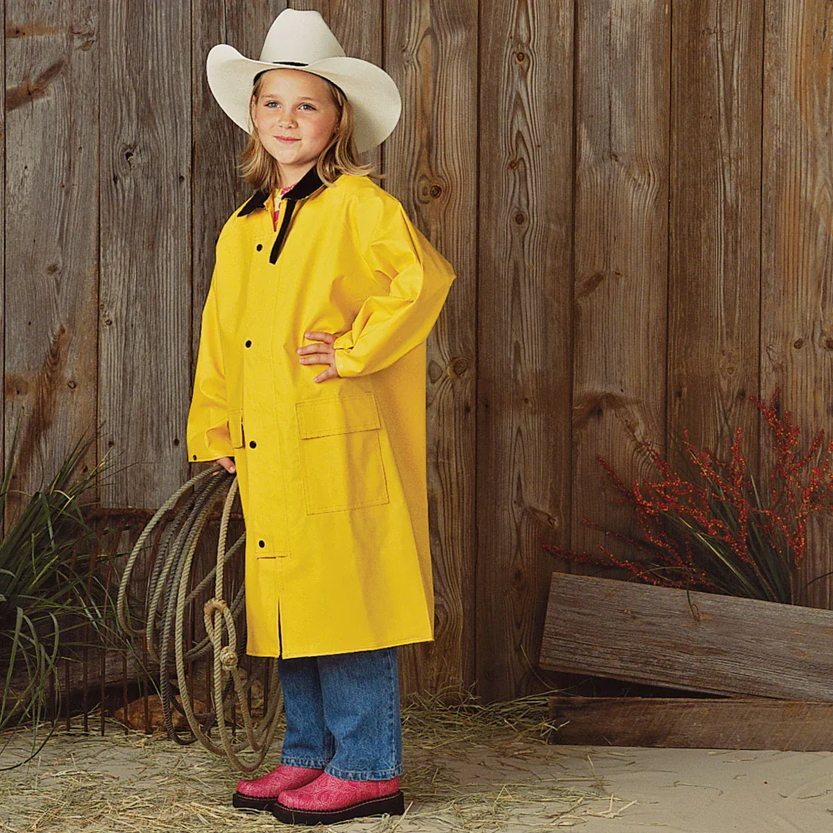 Double S Kid's Saddle Slicker - Yellow, Size: S