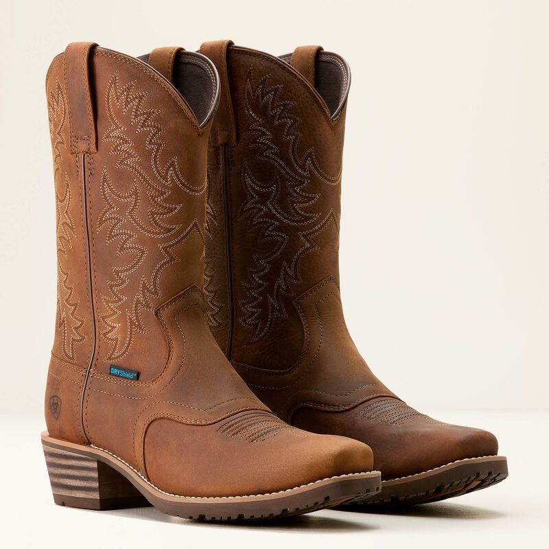Ariat Men's Hybrid Roughstock Square Toe Waterproof Cowboy Boot - Status Brown