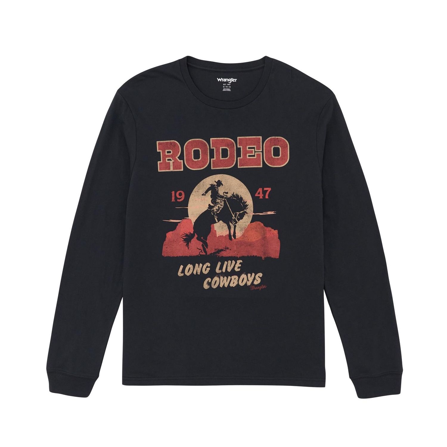 Wrangler Men's Graphic Geronimo Long Sleeve Tee Shirt- Jet Black