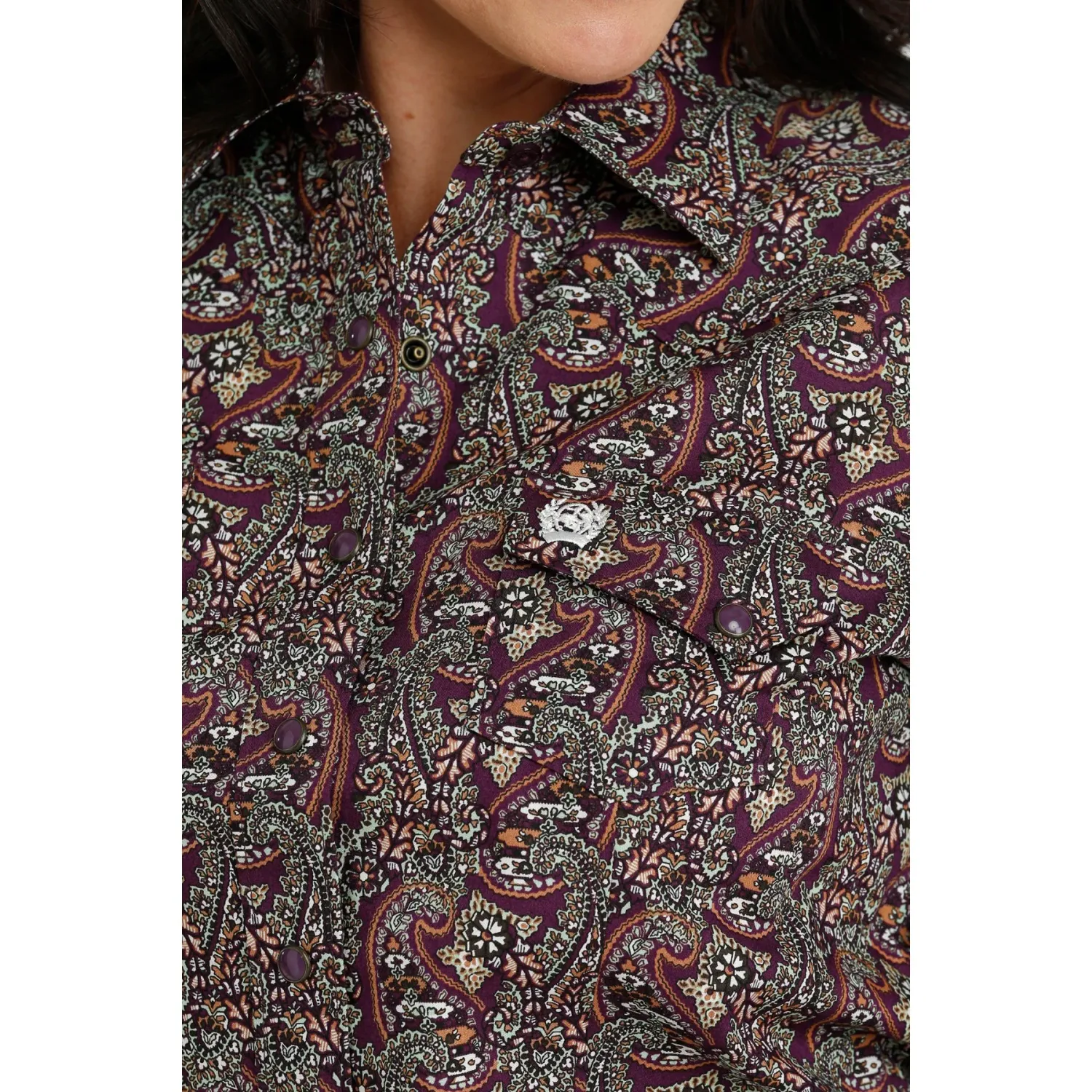 Cinch Women's Long Sleeve Paisley Print Button Down Shirt - Purple