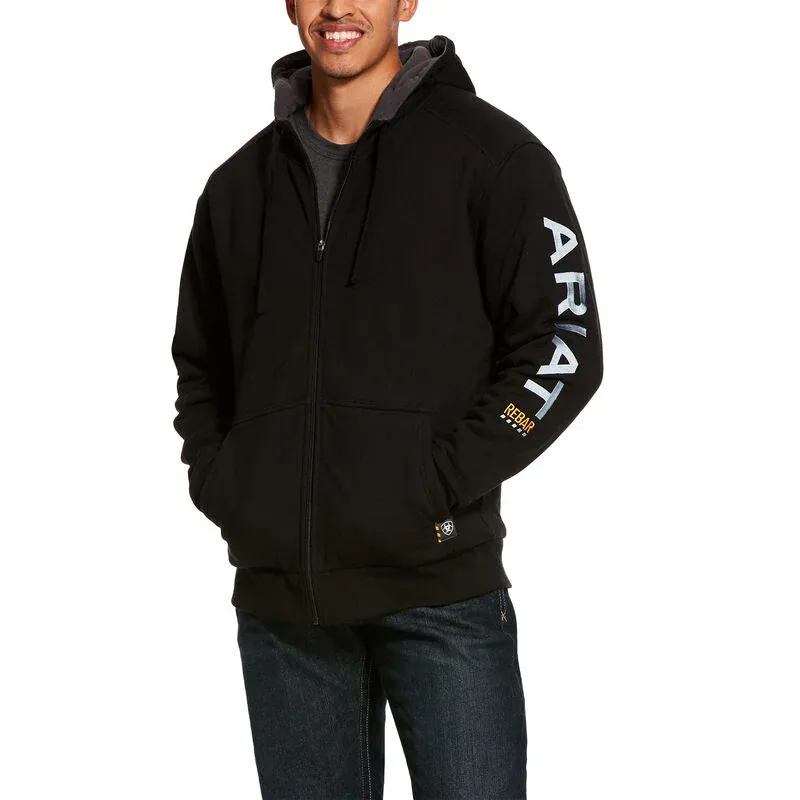 Ariat Men's Rebar All-Weather Full Zip Hood - Black, Size: 3XLT