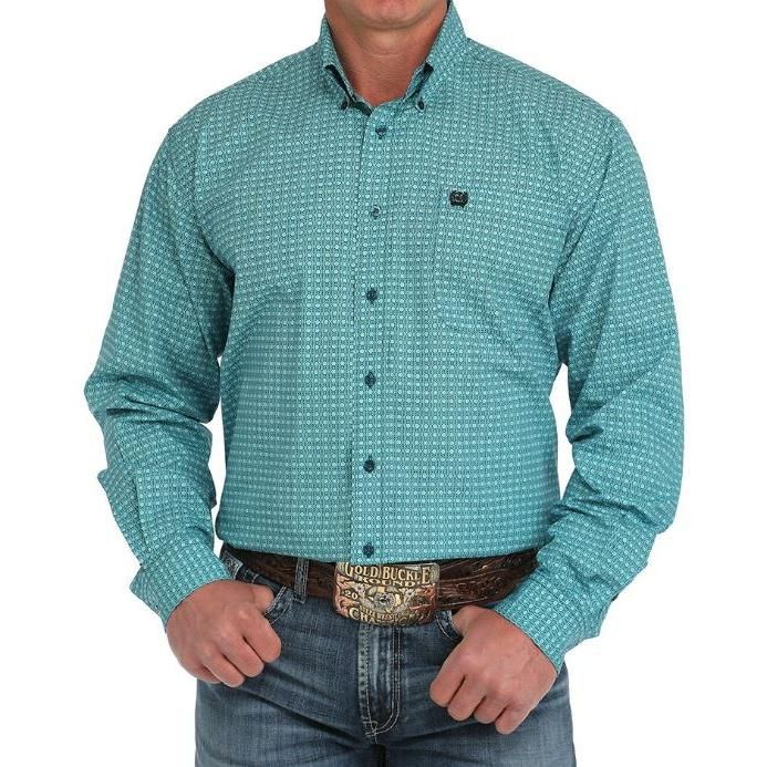 Cinch Men's Long Sleeve Medallion Print Button Down Western Shirt- Turquoise - MTW105900X-3XL