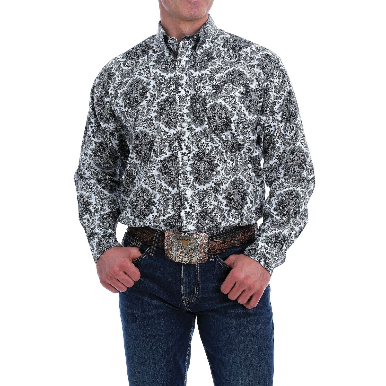 Cinch Men's LS Print White, Size: SMALL