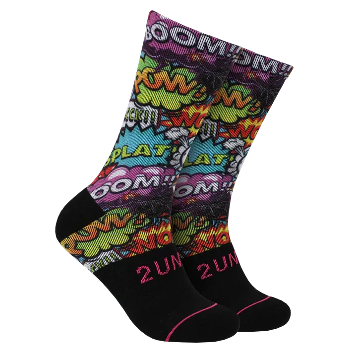 2UNDR Men's Flex Printed Crew Socks, Design: Boom Time