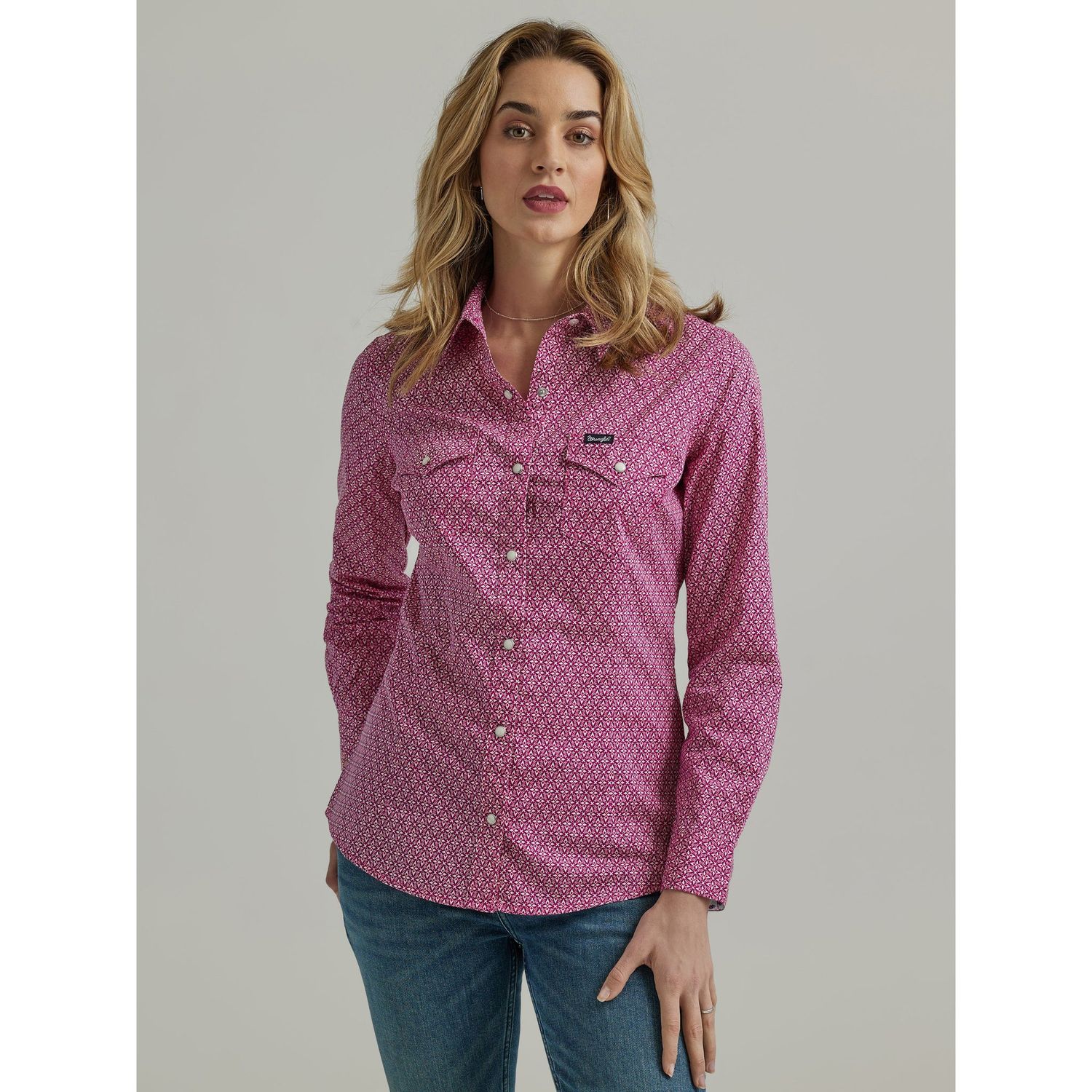 Wrangler Women's Long Sleeve Printed Snap Dress Shirt - Purple