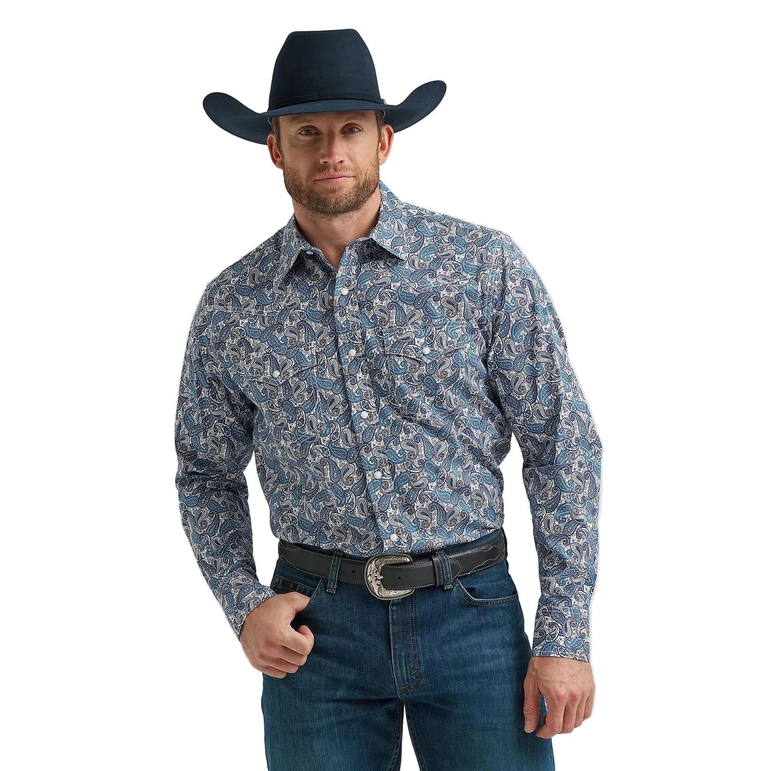 Wrangler Men's Competition Western Snap Long Sleeve Shirt - Blue Mix Paisley